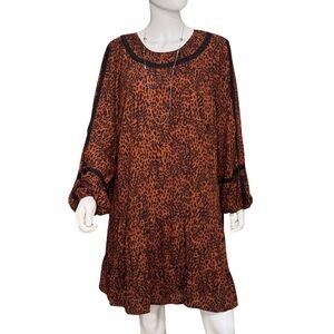 Animal Print Dress XL Long Sleeve Lace Shift